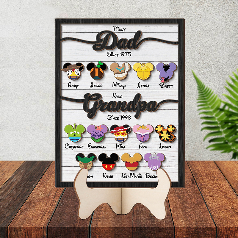 Personalized Disney First Dad Now Grandpa Ever Sign, Custom Disney Characters Sign