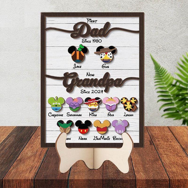 Personalized Disney First Dad Now Grandpa Ever Sign, Custom Disney Characters Sign