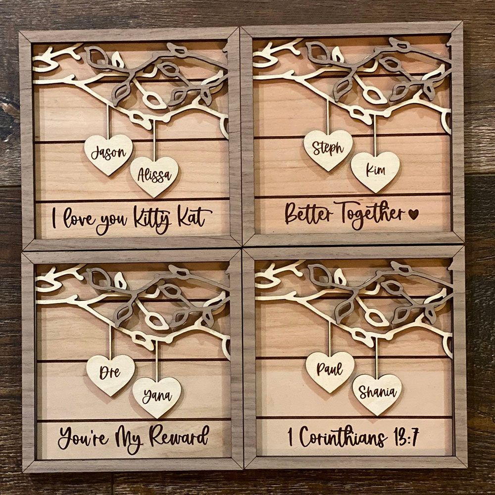 Personalized Wooden Sign Heart with Date Frame Couples Custom Wood Sign