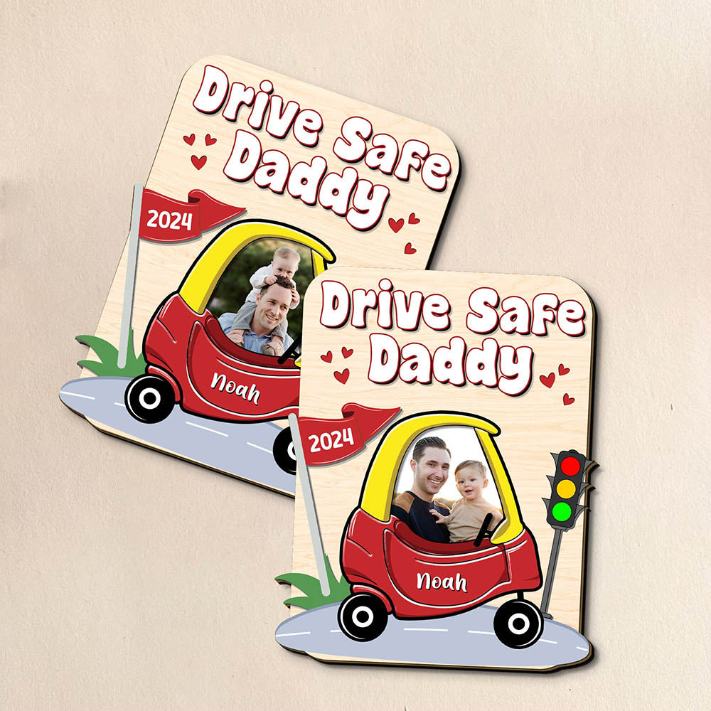 Custom Dad Car Visor Clip Photo, Drive Safe Daddy, Personalized Kids Photo Frame