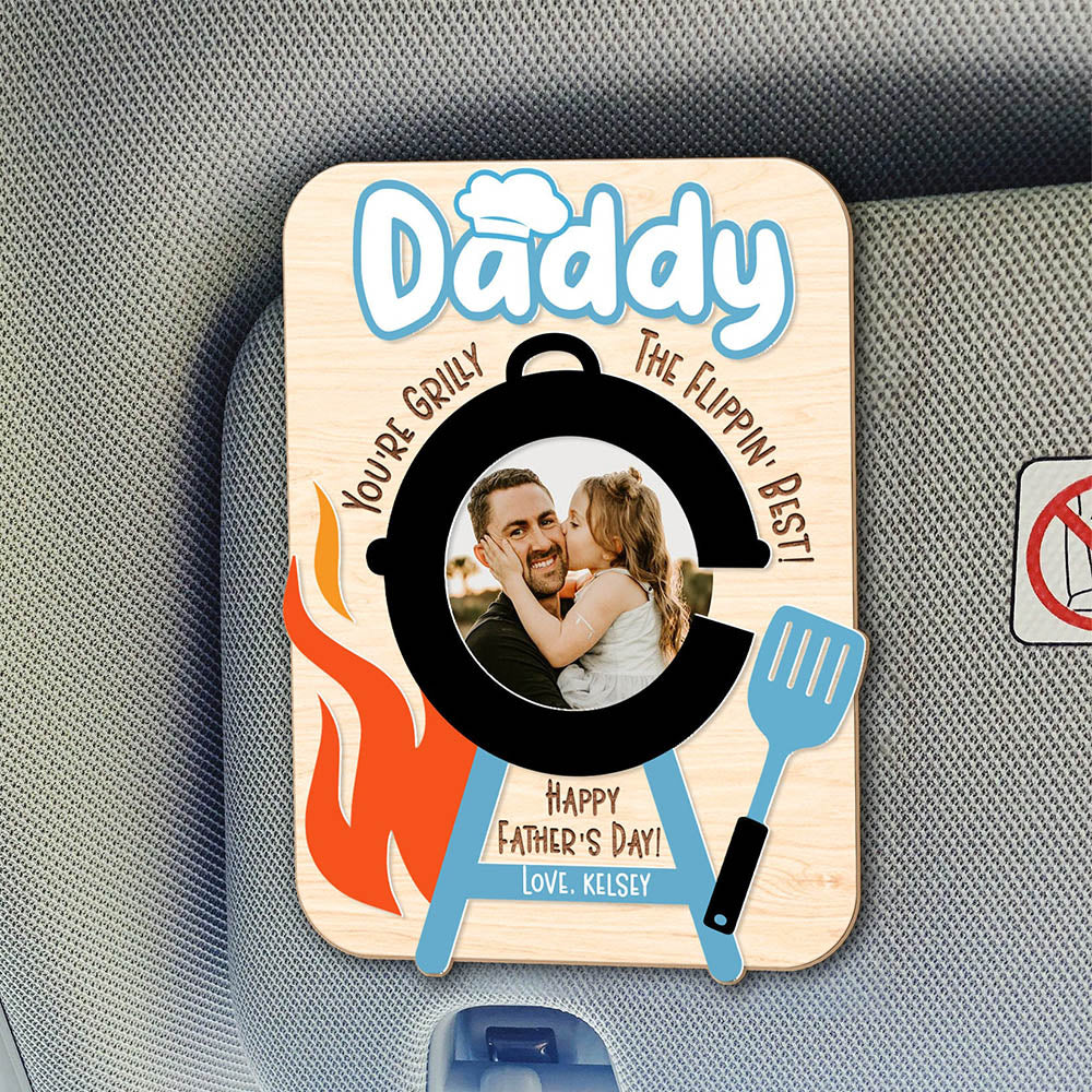Custom Photo Car Visor Clip Drive Safe Gift for Grandpa Father's Day Gift