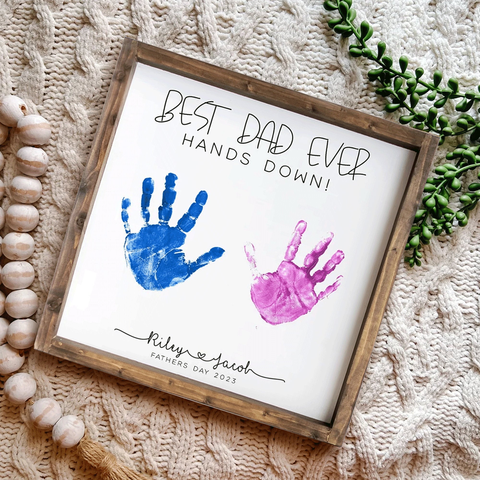 Custom Fathers Day Gift from Kids Best Daddy Hands Down Gift