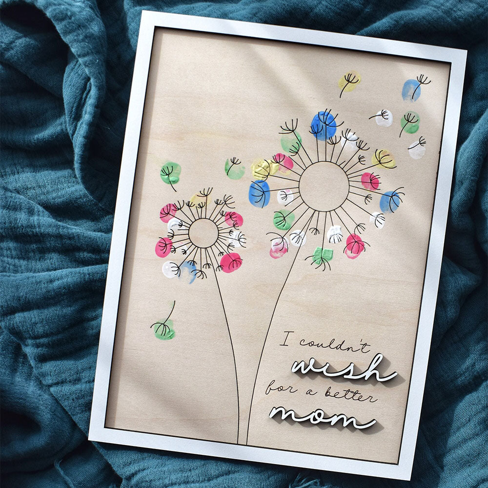 Touch of Love Personalized Dandelion Fingerprint Wooden Sign for Mom