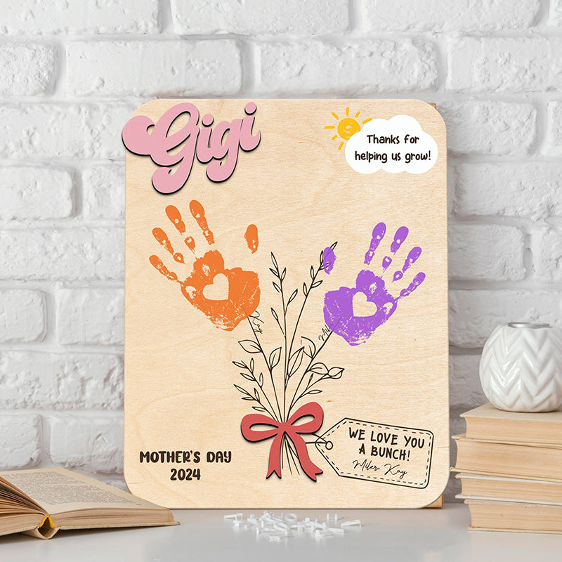 DIY Mothers Day Flower Handprint Sign, Personalized Gift for Mom,