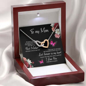 TO MY MOM TIME MAY FLY INTERLOCKING HEARTS NECKLACE