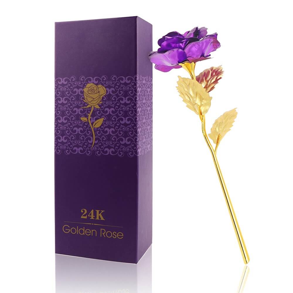 Purple-24K Foil Artificial Rose Plastic Long Stem Rose