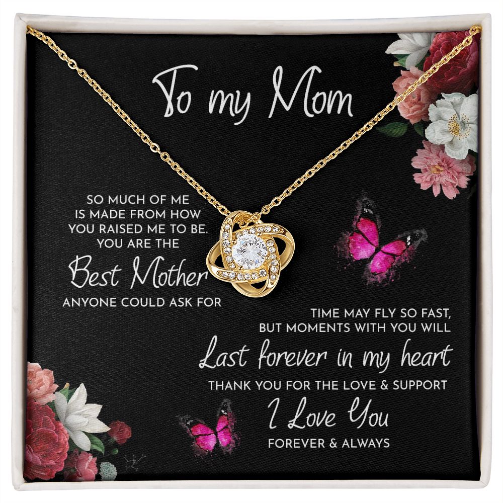 TO MY MOM TIME MAY FLY LOVE KNOT NECKLACE