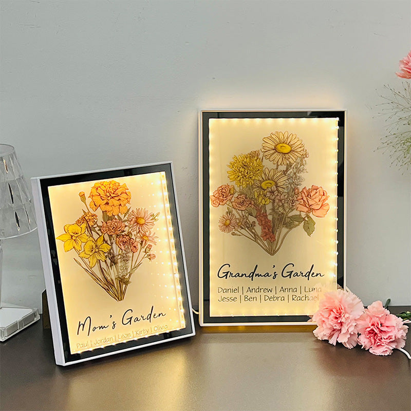 Mother's Day  Custom Birth Flower Bouquet Night Light Mirror
