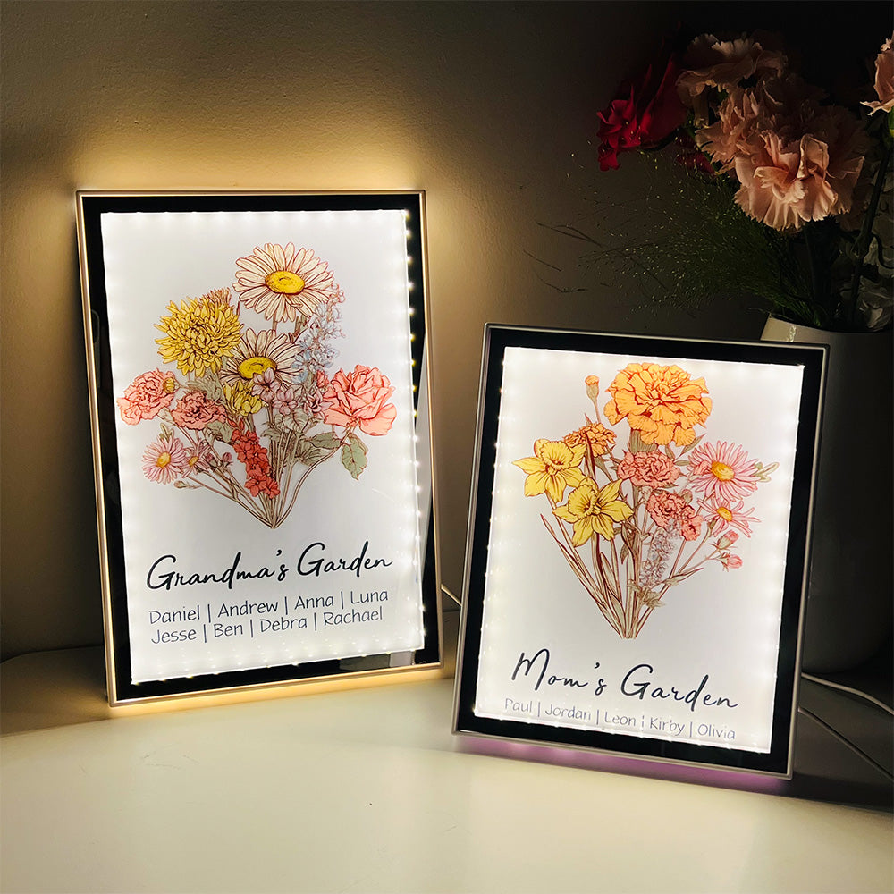Mother's Day  Custom Birth Flower Bouquet Night Light Mirror
