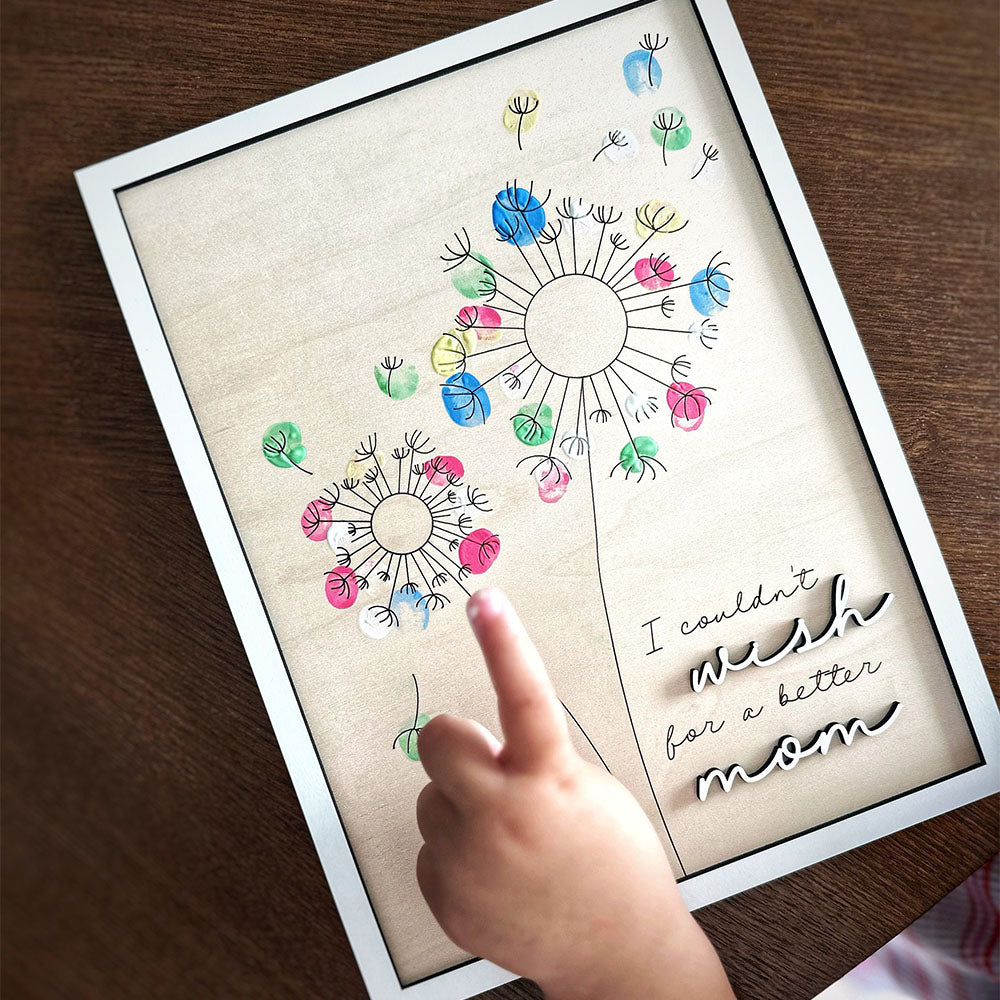 Touch of Love Personalized Dandelion Fingerprint Wooden Sign for Mom