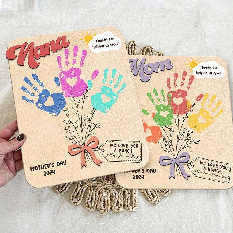 DIY Mothers Day Flower Handprint Sign, Personalized Gift for Mom,
