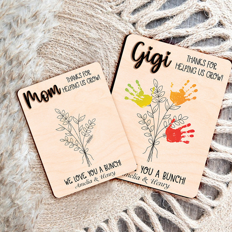Personalized Handprint Flower Bouquet Plaque, Custom Name Wooden Sign