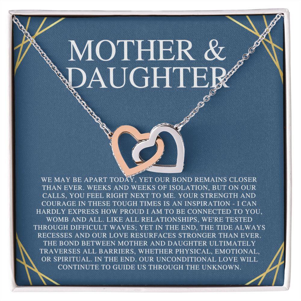 MOTHER & DAUGHTER WE MAY BE APART INTERLOCKING HEARTS NECKLACE
