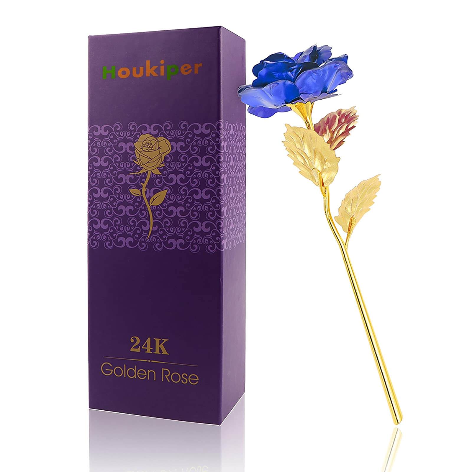 Blue-24K Foil Artificial Rose Plastic Long Stem Rose