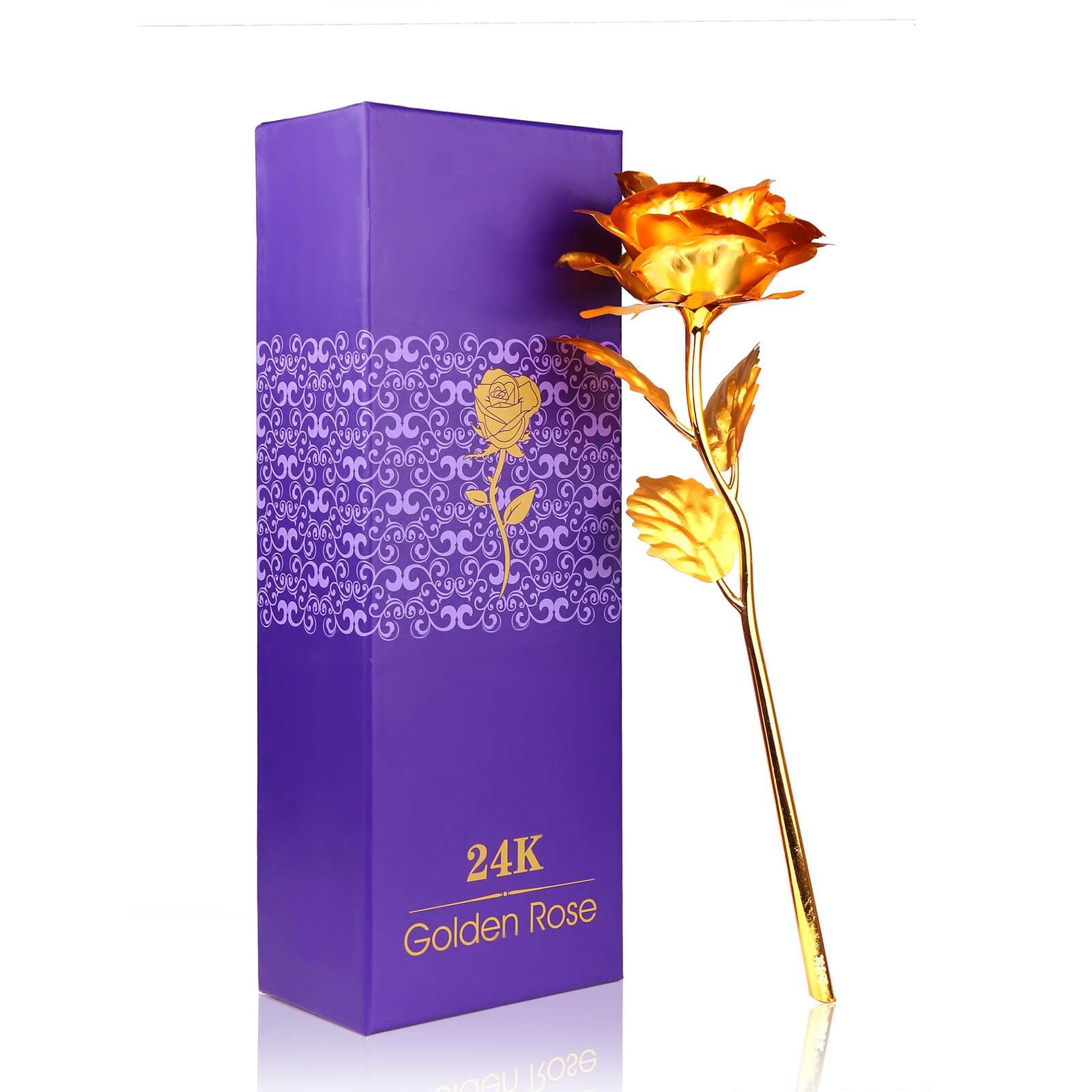 Gold-24K Foil Artificial Rose Plastic Long Stem Rose