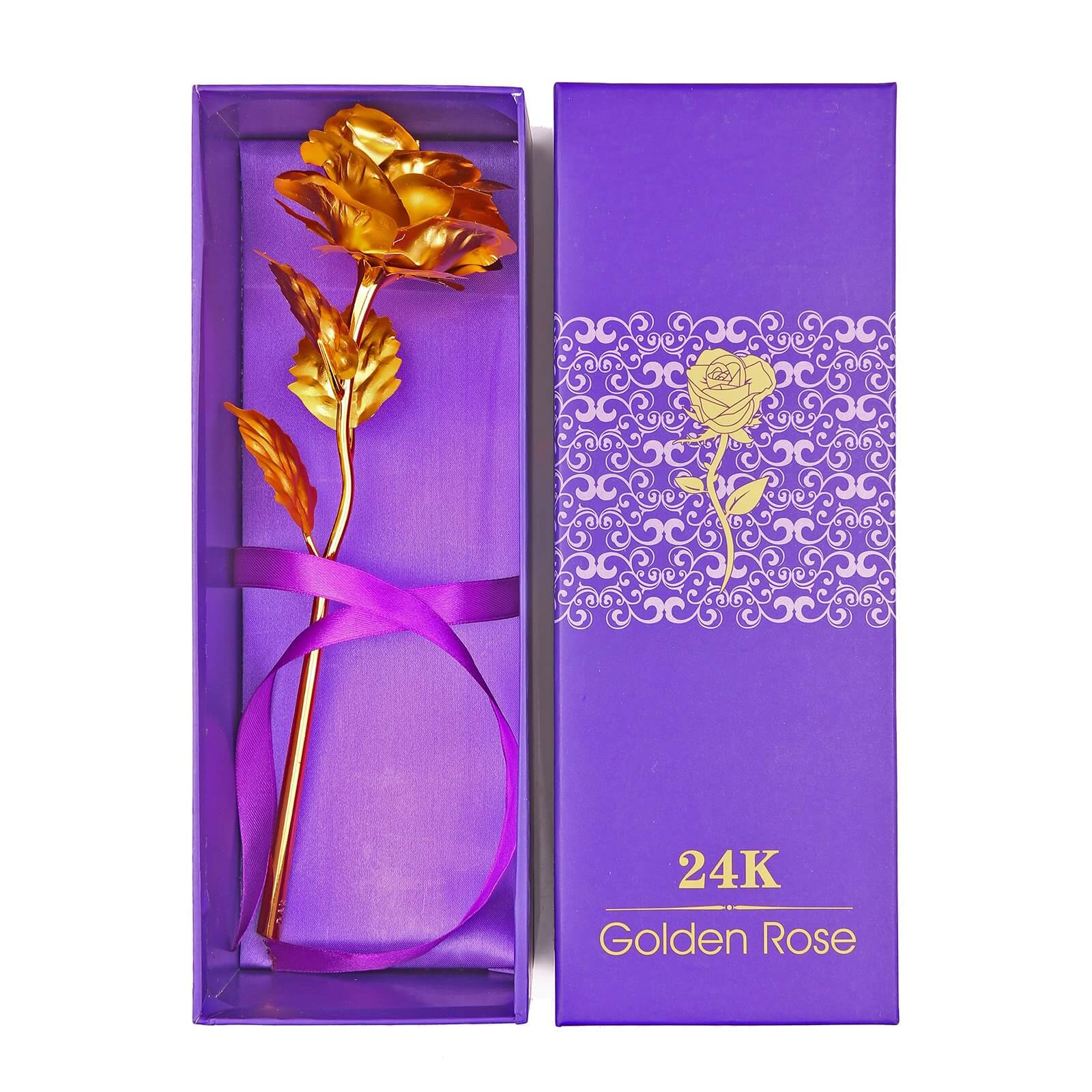Gold-24K Foil Artificial Rose Plastic Long Stem Rose