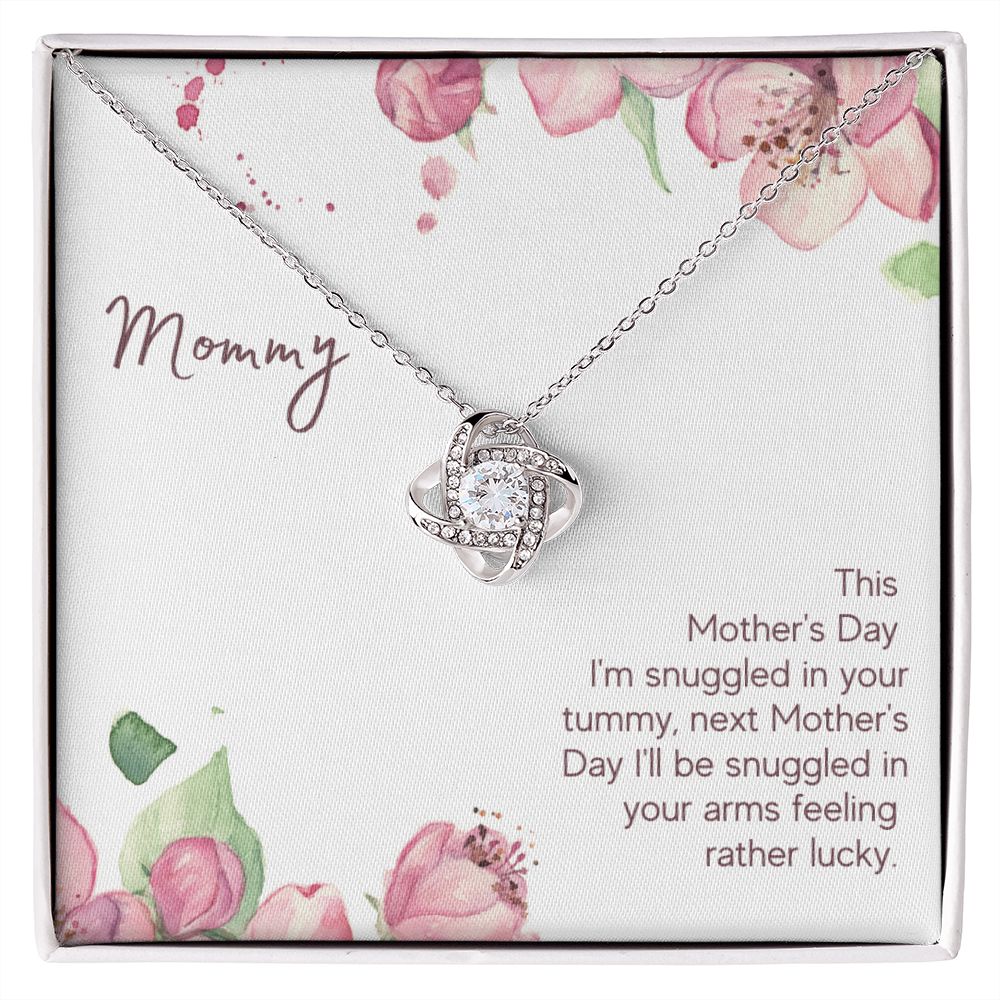 MOMMY SNUGGLED IN YOUR TUMMY LOVE KNOT NECKLACE