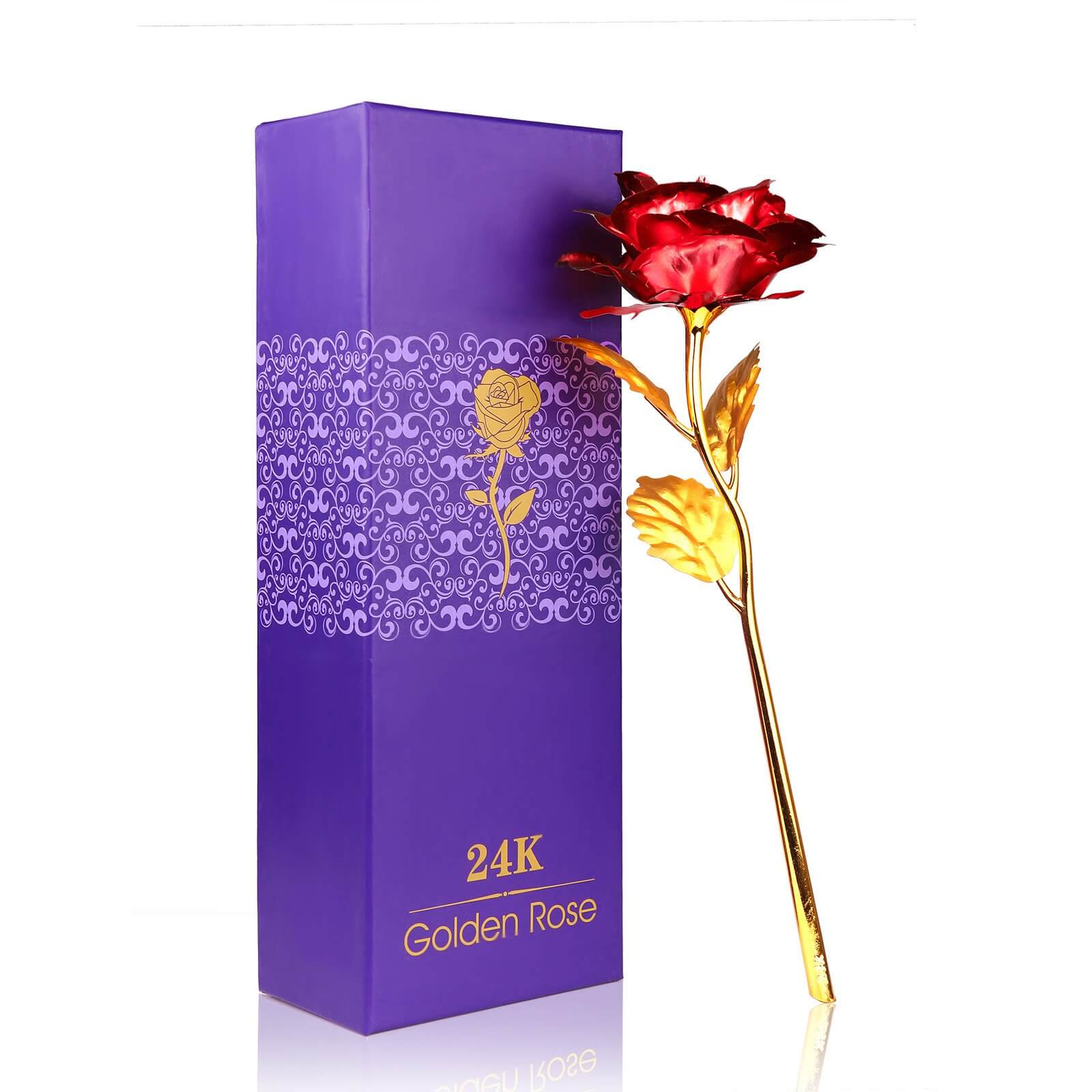 Red-24K Foil Artificial Rose Plastic Long Stem Rose
