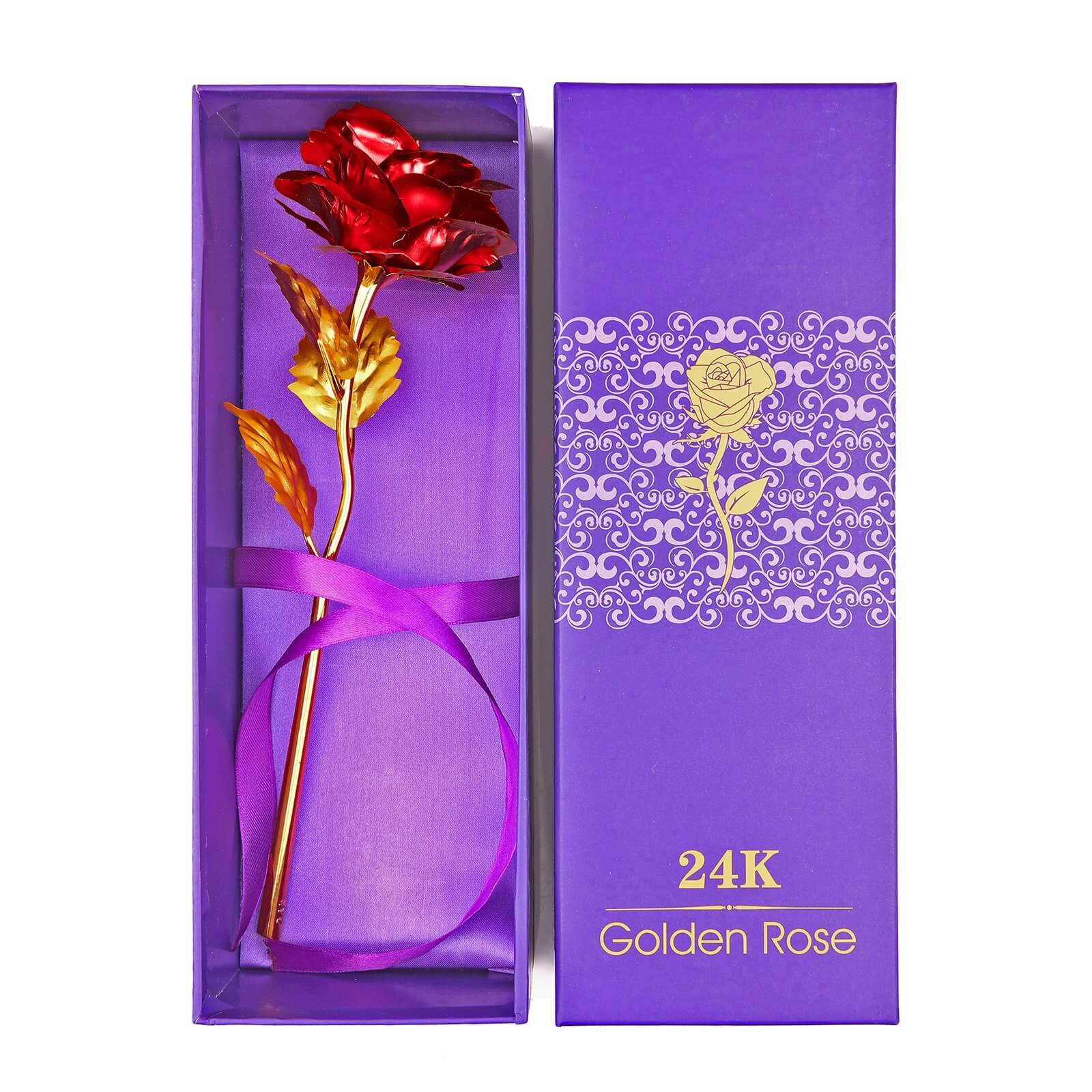 Red-24K Foil Artificial Rose Plastic Long Stem Rose
